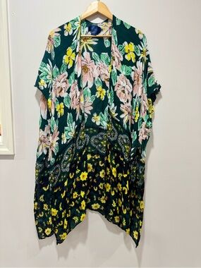 Rachel Roy Floral Kimono Duster Mixed Print Open Front Beach Cover Up One Size